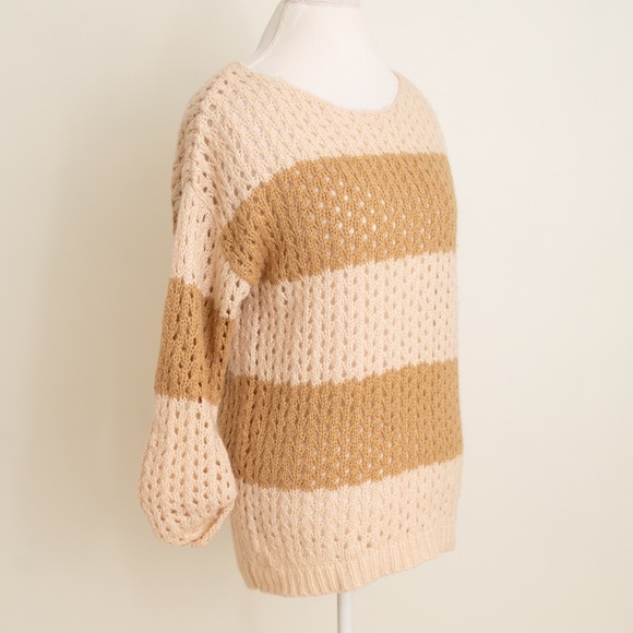 Neutral Striped 3/4 Sleeve Sweater - Picture 2 of 4
